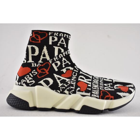 Balenciaga Women's Speed Sock Trainer White Black Red Paris Runner Sneakers 36 - Picture 2 of 11